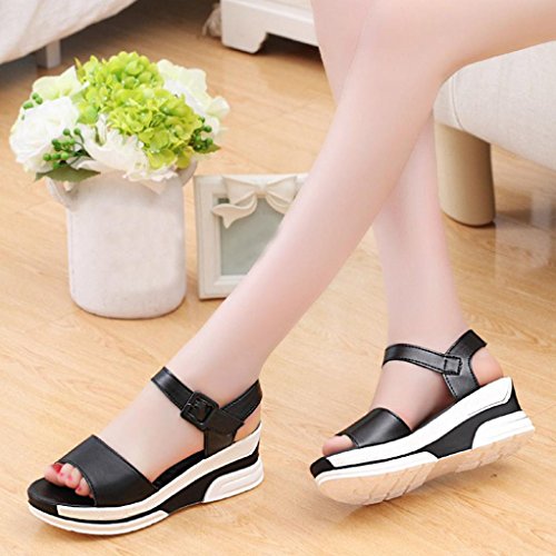 Hemlock Women's Summer Mid Heeled Sandals Shoes Ladies Sandals (Us:7, Black) #TOP2