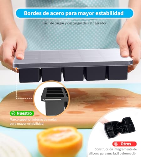 Miniatura 4 de Ankway 2 Piezas Cubiteras Para Hielo Silicona Con Tapa, 30 3,2cm Bandejas De Cubitos De Hielo Cuadrados, Ice Cube Tray Sin Bpa, Para Frutas,Puré De Frutas, Zumo