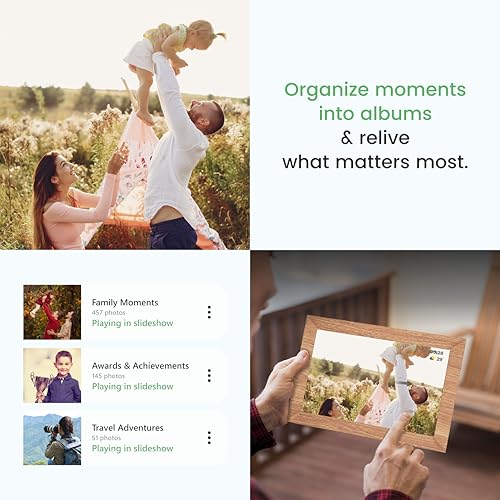 Image of Avyona 10.1 Inch WiFi Digital Photo Frame | Share Photos & Videos Instantly with Frameo | IPS Touch Display, 32GB Internal Memory, Smart Orientation Support | Elegant Wooden Brown Frame for Home