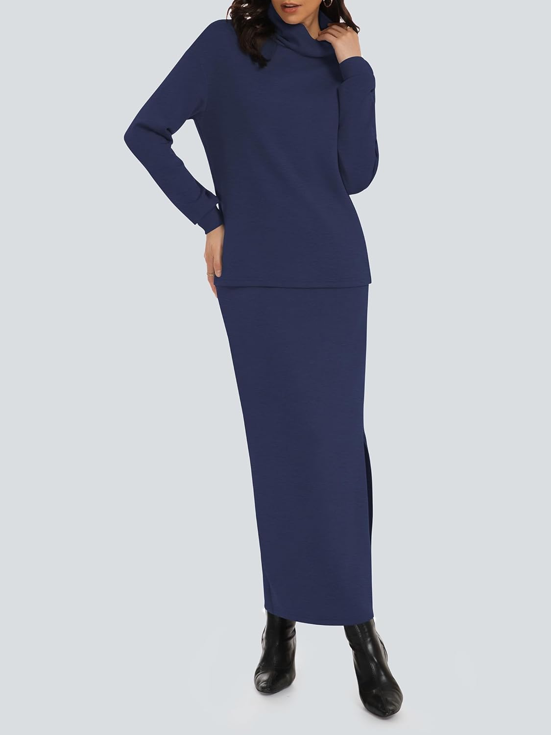 Casly Lamiit Women's 2 Piece Skirt Set Turtleneck Tops Long Skirt Matching Outfits with Pockets Fall Loungewear - Image 2