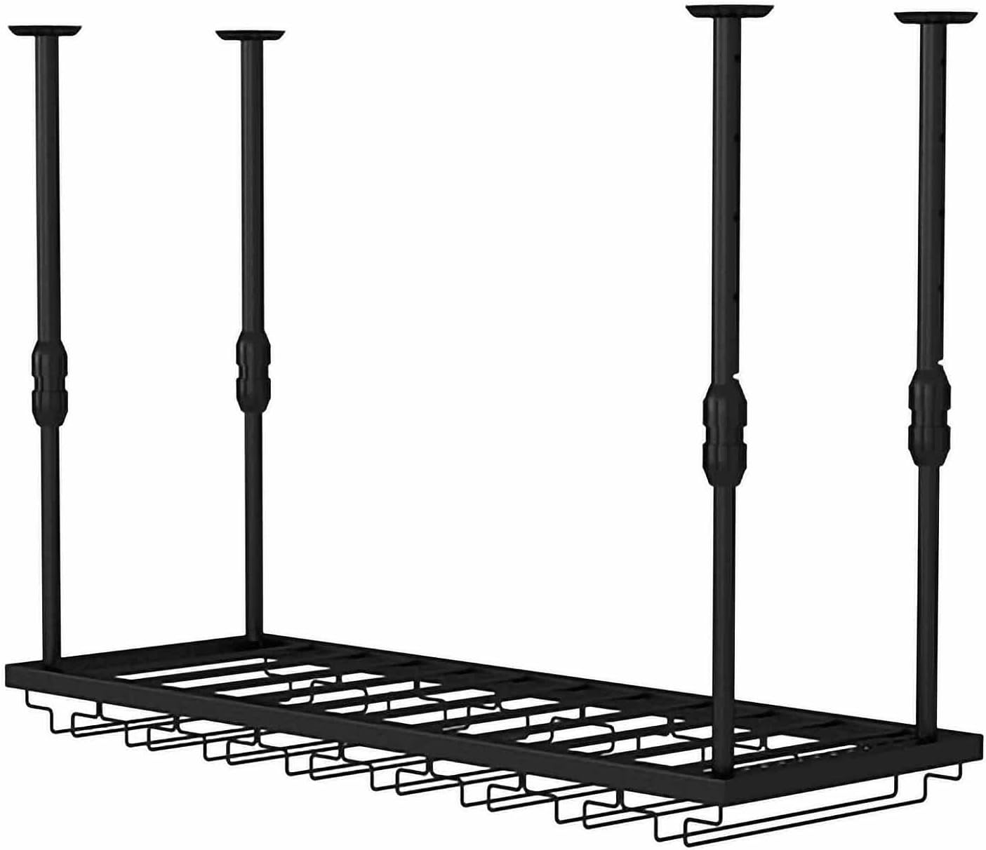 Ceiling Mounted Storage Racks Hanging Wine Rack, Adjustable Height Metal Ceiling Bottle Rack, Black Display Wine Storage Holder with Stemware Glass Shelf for Kitchen (Black 100 x 30cm)