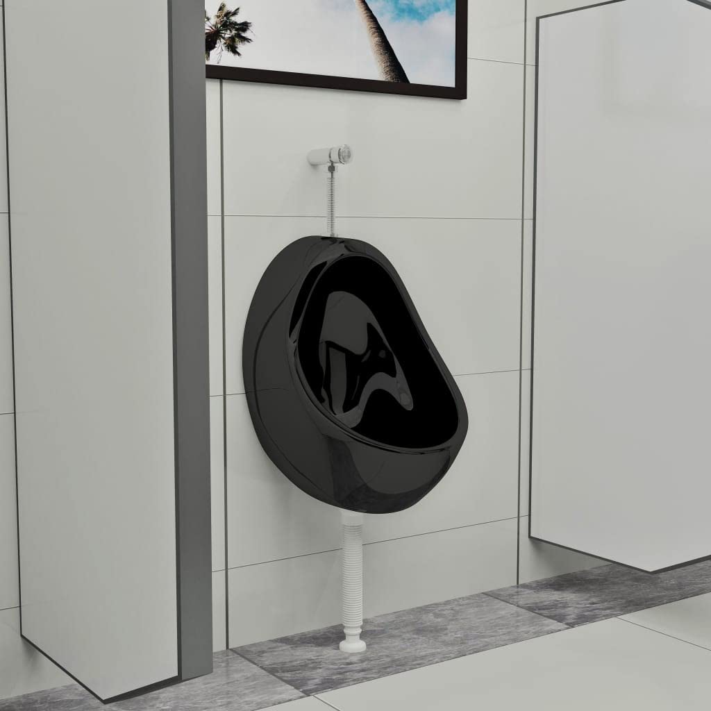 Urinario de Pared con válvula de Descarga cerámica Negro, Bricolaje Fontanería Piezas para fontanería Baños y bidés Urinarios, Negro, 12.3kg