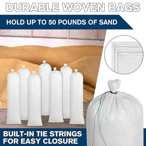 Threan 50 Pcs Sand Bags for Flooding Heavy Duty Sand Bags Sandbags for Flooding Tube Sandbags Empty Sand Bags for Water Barrier Flood Barrier(White) by Threan - Image 6