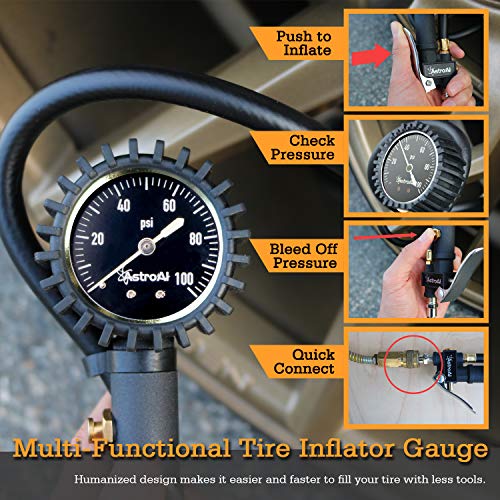 image for AstroAI Upgraded 100 PSI Tire Inflator with Pressure Gauge, Heavy Duty