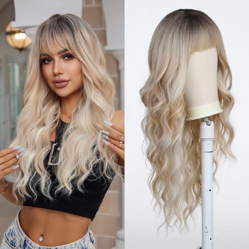 Tumhorn Long Ombre Blonde Curly Wigs for Women Long Wavy U Part Wig Synthetic Wigs Hair Replacement Wig Cosplay Costume Halloween Wig 26 inch