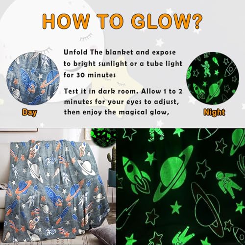 Image of TONY STARK Big Size Unicorn Glow in The Dark Blanket for Kids, 0-15 Years |200x152 Cm| Soft Flannel Fleece Throw, Cozy & Warm All-Season Radium Blanket (Astronaut & Grey Space)
