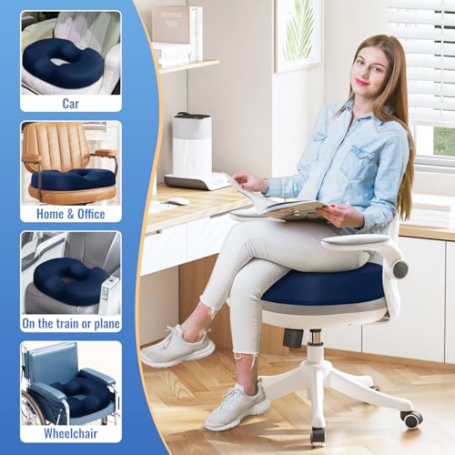 Image of CloudBliss Donut Pillow Stadium Seat Cushion for Tailbone Pain Relief and Hemorrhoids, Memory Foam Seat Chair Cushion, Portable Seat Cushions for Bleachers, Car, Home & Office