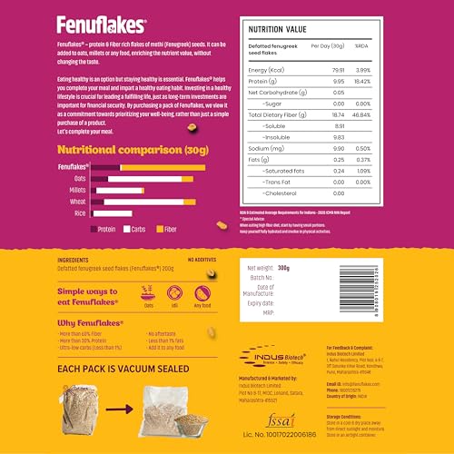 Image of Fenuflakes 300g Fiber Supplement | Bloating, Acidity & Constipation Relief | Prebiotic Fiber | Psyllium Husk & Isabgol Replacer | Helps in Managing Blood Sugar Levels | Neutral in Taste | Unflavored | Add to Any Food
