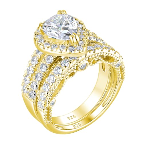 Wuziwen 4 Carats Wedding Engagement Ring Set for Women 925 Sterling Silver Cubic Zirconia Size 4-13