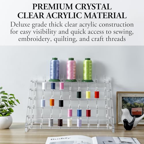 Image of MyGift 60 Spools Premium Clear Acrylic Tabletop Thread Storage Organizer Display Stand, Spool Holder Rack for Sewing Embroidery Quilting Craft Kit Threads