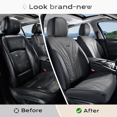 Image of Coverado Car Seat Covers, Car Seat Covers Front Seats, 2-Pack Front Seat Cover, Nappa Leather Waterproof Seat Covers, Car Seat Protectors, Automotive Seat Covers Universal Fit for Most Vehicles