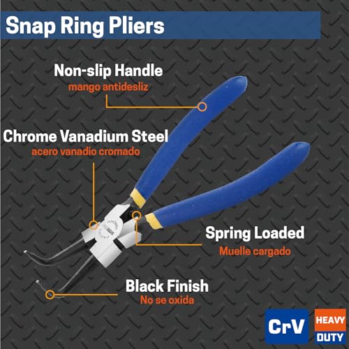 Image of 7 inch Internal Snap Ring Pliers with 90-Degree Bent Jaw, Cr-V Steel | Circlip Pliers for Retaining Ring Removal and Installation