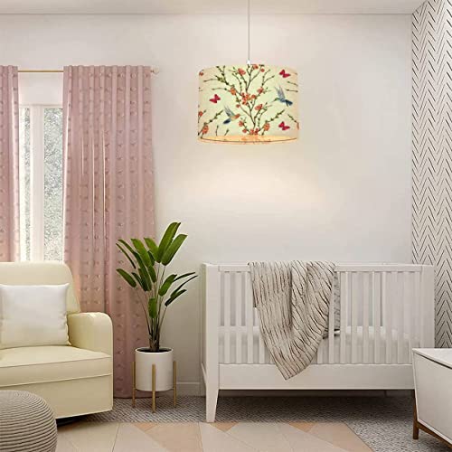 Wylz0123Xzan Plug In Pendant Light Floral Birds Tropical Japanese Flowers Hanging Lamp With Plug In Cord 16.4 Ft Dimmable Switch Fabric Shade Hanging Light For Bedroom Kitchen Island Living Room thumb #2