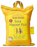 Asian Kitchen White Sona Masoori Aged Rice 10-Pound Bag, 10lbs (4.54kg) Short Grain Rice ~ All Natural | Gluten Friendly | Vegan | Indian Origin | Export Quality