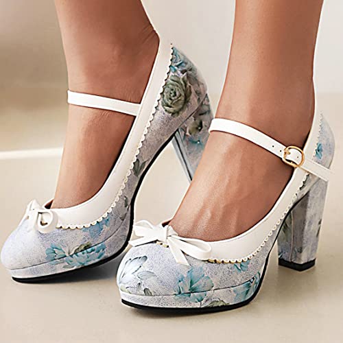 BEAUPAS Women's Chunky Heel Ankle Strap Mary Janes Platform High Heels Pumps Block Heel Round Toe Pump Buckle Bows Cute Shoes4