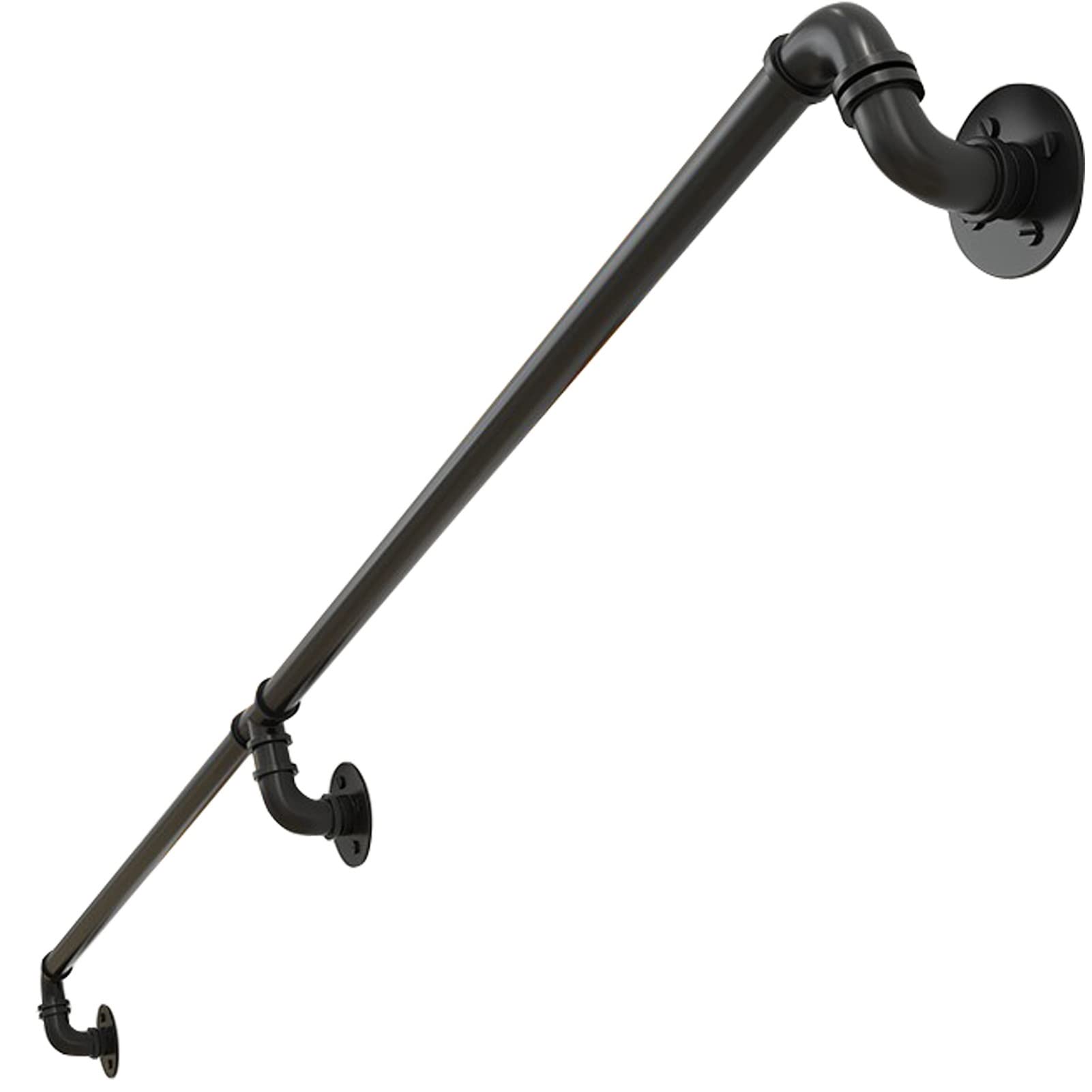 Meiiron Black Staircase Handrails, Industrial Iron Handrail For Indoor Or Outdoor Steps And Stairs – Diy Complete Stair Railing Kit - Round Tube Design, Wall Mounted, Save Space (Size : 120Cm(3.9Ft))