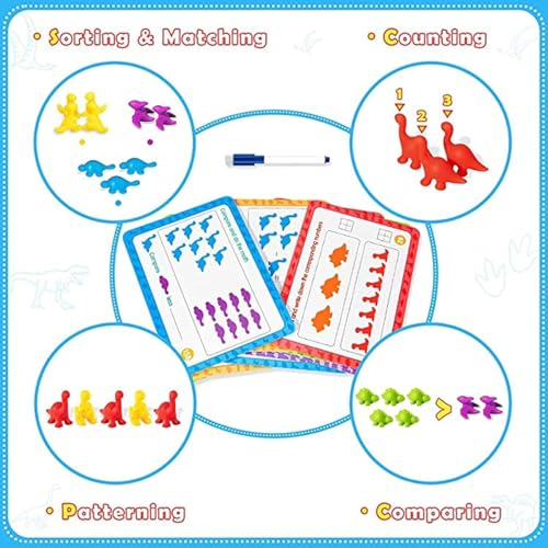 Image of Counting Dinosaurs Set - 72 Pcs Rainbow Counting Dinosaurs with Early Education Number Cognition Cards - Montessori Matching Game - Educational Color Sorting Toys for Toddlers Babies