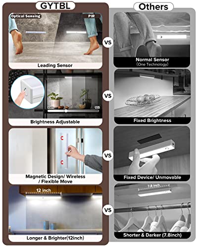 Under Cabinet Lights Wireless Motion Sensor Light Indoor 12Inch Closet Lights Motion Sensored 26-Leds Closet Lights Rechargeable Under Counter Lights Kitchen Cabinet Wardrobe Cupboard Stairs（4 Pack） #TOP3