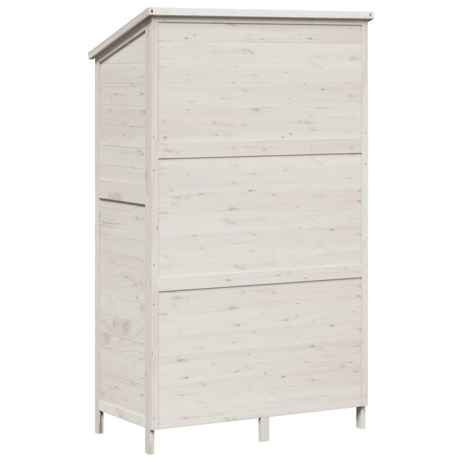 Szopa ogrodowa, biała, z litego drewna świerkowego, 106 x 56 x 176,5 cm, odporna na warunki atmosferyczne, z dachem asfaltowym i drzwiami wentylacyjnymi, miejsce do przechowywania narzędzi