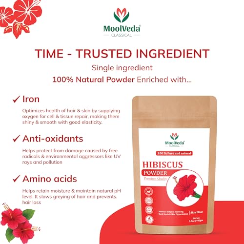 Image of Pure & Organic Hibiscus Flower Powder | Face Packs, Hair Care & Hair Growth | Pack of 3 | 100 g Each