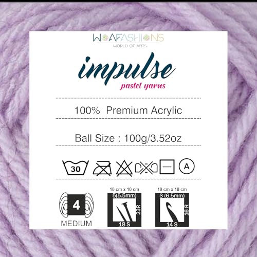 Image of Impulse Hand Knitting & Crochet Yarn, Premium Acrylic, 4 : Medium (Lilac) (4x100gms / 14.1oz)