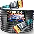 16K Displayport Cable 2.1, [VESA Certified] DP 2.1 Cable 6.6FT-2M, 16K@60Hz, 8K@120Hz, 4K@240Hz 165Hz 144Hz, Support 80Gbps HDR, HDCP DSC 1.2a, Compatible FreeSync G-Sync Gaming Monitor 4090 7900xtx