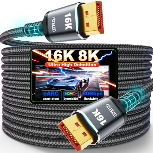 16K Displayport Cable 2.1, [VESA Certified] DP 2.1 Cable 5FT-1.5M, 16K@60Hz, 8K@120Hz, 4K@240Hz 165Hz 144Hz, Support 80Gbps HDR, HDCP DSC 1.2a, Compatible FreeSync G-Sync Gaming Monitor 4090 7900xtx