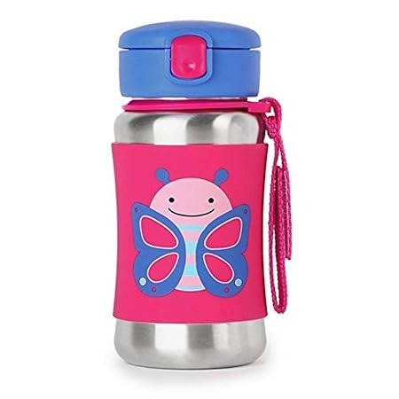 Skip Hop Zoo Stainless Steel Straw Bottle Butterfly Printed - 350 Ml
