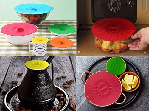 Hitopin 5 Pieces Silicone Suction Lids, Silicone Food Lids, Silicone Bowl Cover, Silicone Fresh Retention Lid, for Bowls, Plate, Pots Pans, Oven and Refrigerator (Blue, Red, Green, Yellow, Orange)