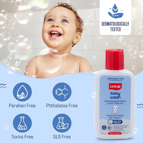 Image of LuvLap Baby Wash-100ml, With Milk Protein, Oatmeal, Shea Butter and Vitamin E, Soap free,Baby Wash for Baby Bath, pH Balanced & Paraben free Natural Baby Wash, Dermatologically Tested