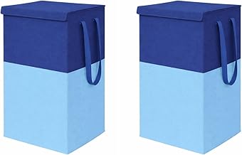 Extra Large Laundry Bag 75 Liter, Foldable Fabric Laundry Basket with Lid & Carry Handles for Clothes Storage (2, blue)