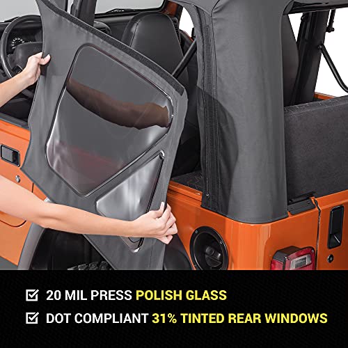 Image of TACTIK Fabric Only Replacement Soft Top - Fits Jeep Wrangler TJ 1997-2006 - Custom-Fit Fabric Roof with Removable Side and Back Window Jeep TJ Soft Top Jeep TJ Top Cover (With Door Skin Black Diamond)