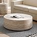 Faux Marble Coffee Table, Modern Round Coffee Table for Living Room, Circle Drum Coffee Side Tables, Fiberglass Center End Table for Small Place Apartment Office, 31.49