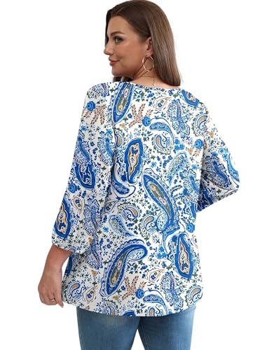Image of OFEEFAN 3 /4 Length Sleeve Womens Tops 2026 Blouses for Women Dressy Casual Fashion Clothing V Neck Babydoll Tops Fall Outfits