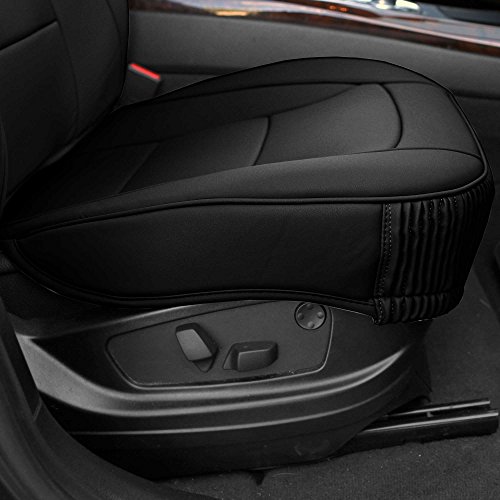 Image of FH Group Front Set Faux Leather Seat Cushions - Car Seat Covers for Low Back Seat, Universal Fit, Airbag Compatible Car Seat Cover for SUV, Sedan, Solid Black