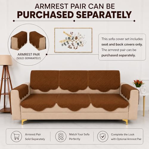 Image of Homerz Premium 'Surya Series' Sofa Cover | Stylish Sofa Protector | Net Fabric | Anti-Stain & Washable Slip Cover Exact Size Antislip (New Jerry Brown, 5 (3+1+1) Seater, Seat Cover with Backrest)