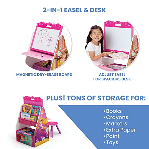 Image of Delta Children Activity Center with Easel Desk, Stool and Toy Organizer, Disney Princess