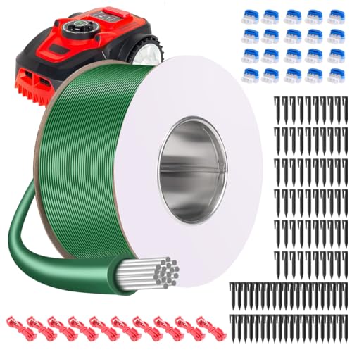 100M Cable Perimetral Robot Cortacesped + 100 Piquetas de Fijación + 20 T-Tap Empalme Rápido + 10 Conector de Cable, Cable Delimitador para Robots Cortacésped, Cable Limitador Universal de 2.7 mm