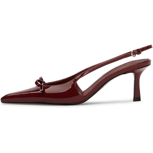 MAVMAX Slingback Heels for Women Kitten Heels with Bow Pointed Close Toe Pumps Dress Party Heeled Sexy Wedding Shoes