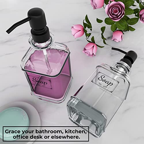 Gladpure 2 Pack Soap Dispenser, 18 Oz Antique Design Thick Glass Hand Dispensers; With 304 Rust Proof Stainless Steel Pump, 6Pcs Clear Stickers, For Kitchen, Bathroom- Black thumb #4