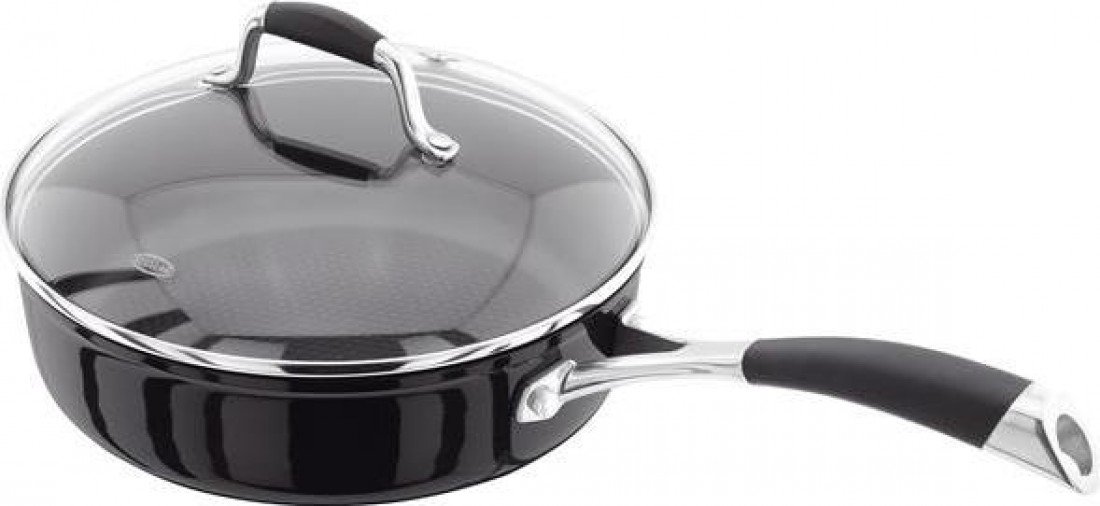 Stellar Black Forged S318b Non-Stick Sauté Pan With Glass Lid, 24Cm, Induction Ready, Dishwasher Safe - Fully Guaranteed And 10 Year Non-Stick Warranty