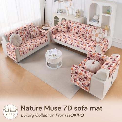 Image of HOKIPO 'Nature Muse' 1 PC Backrest Mat for Sofa Cover | Premium HD Printed Holland Velvet Mat, Autumn Maple (IN-922-L-D1)