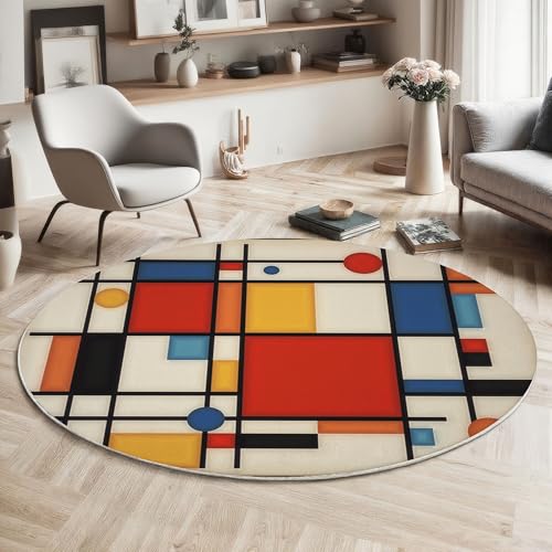 Tapis rond géométrique multicolore 120cm imprimé pour salon - 5