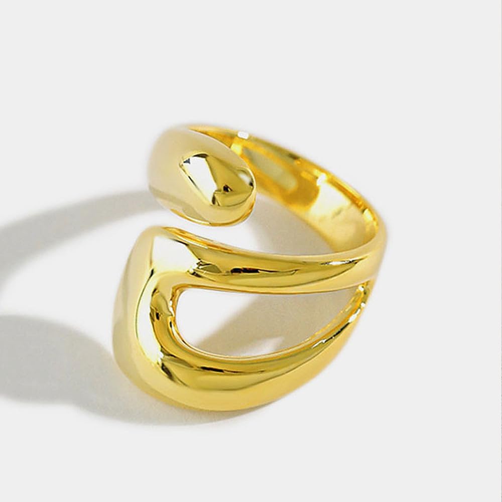 Chunky Geometric Open Statement Rings for Women 14K Gold Hollow Teardrop Dome Finger Rings Party Minimalist Anniversary Thumb Hand Jewelry Gift - Image 6