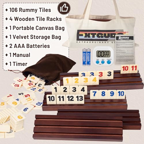 Juego Rummy Cube con 4 estantes de madera y 106 fichas miniatura 2