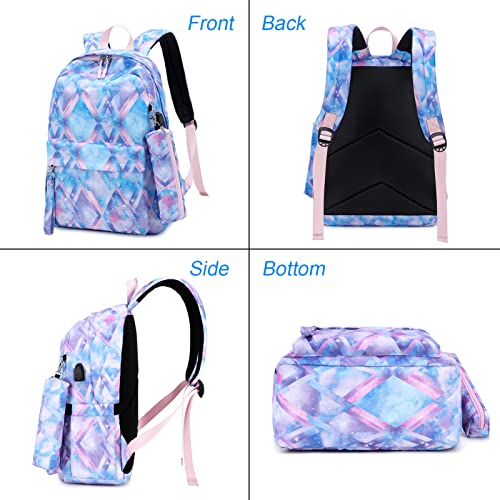 Mochila para meninas adolescentes com lancheira e estojo de caneta conjunto de 3 peças, mochila para