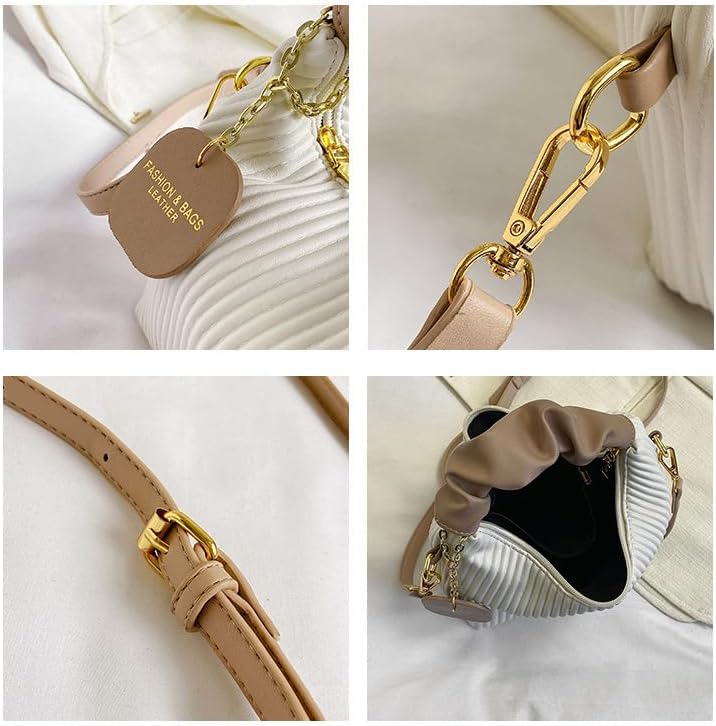 Women’s Nude Beige Evening Purse, Soft Leather Handbag, Small Off White Dressy Clutch dumpling bag, Bridal Shoulder Bag for Wedding Guest, Crossbody Party Elegant Cocktail Purses for Formal Women