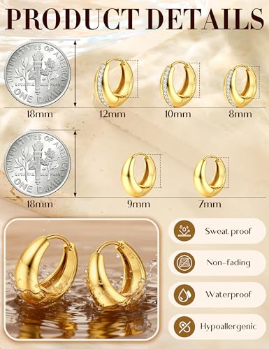 SAILIMUE 5 Pairs 14K Gold Plated Chunky Hoop Earrings for Women Trendy - image 6