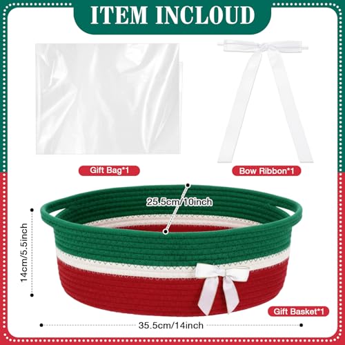 Image of Colingmill 1 Set Woven Basket for Gift Empty with Cellophane Wrap Set 14 x 10 x 5.5 Inch, Medium Decorative Gift Basket Empty to Fill, Cotton Rope Storage Box Decor (Red Green)