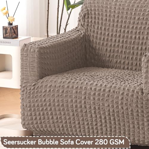 Image of HOKIPO 'Aria Nova' Elastic Stretchable 280 GSM Bubble Sofa Cover for 1 Seater, Mocha Brown (AR-6208-BR)